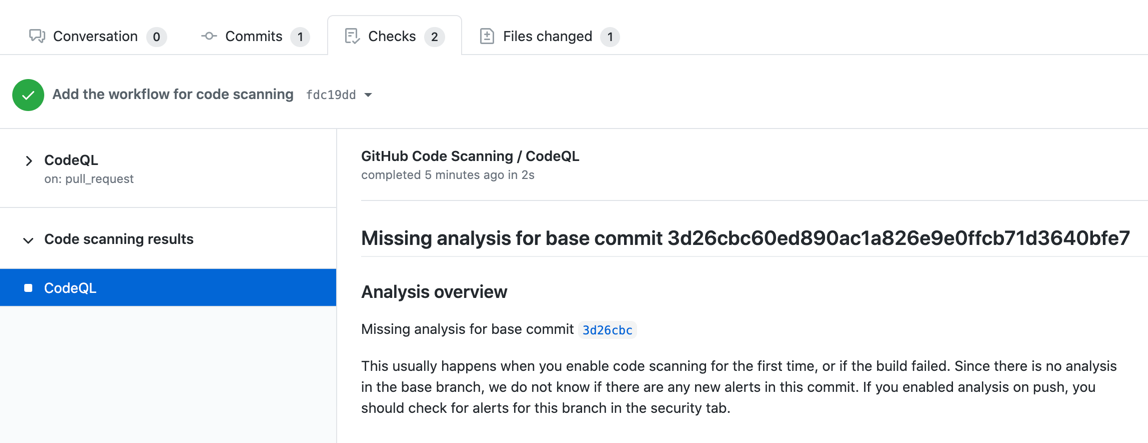 Missing analysis for commit message