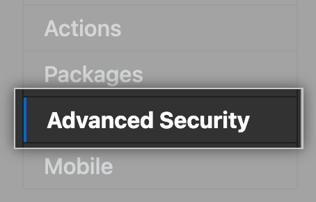 Advanced Security sidebar