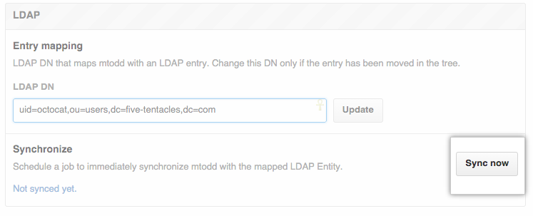 Schaltfläche „Sync now“ (Jetzt synchronisieren) für LDAP
