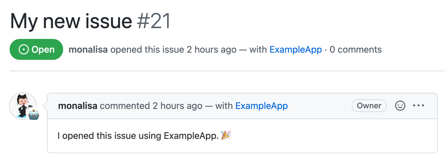 An issue created by a "user-to-server" request from a GitHub App