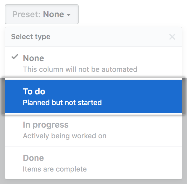 Select preset automation from menu