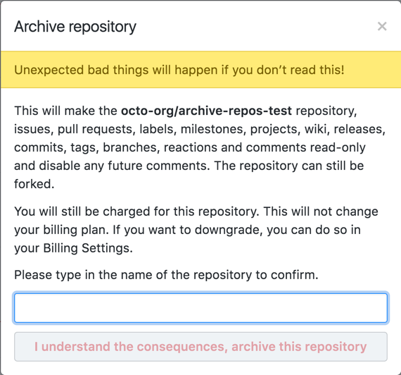 Warnungen beim Archivieren des Repositorys