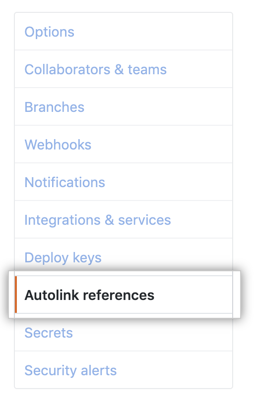Guia Autolink references (Referências de link automático) na barra lateral esquerda