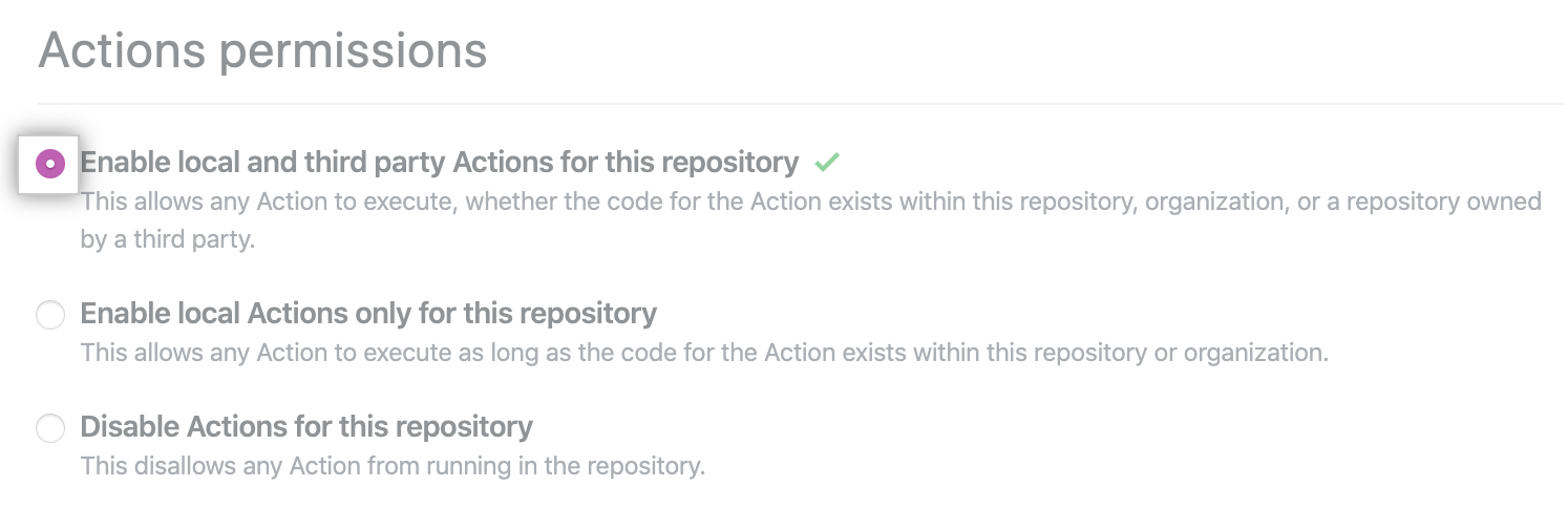 Enable, disable, or limits actions for this repository