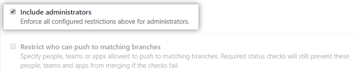 Caixa de seleção Include administrators (Incluir administradores)
