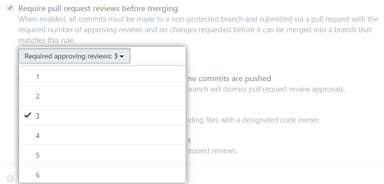 Drop-down menu to select number of required review approvals