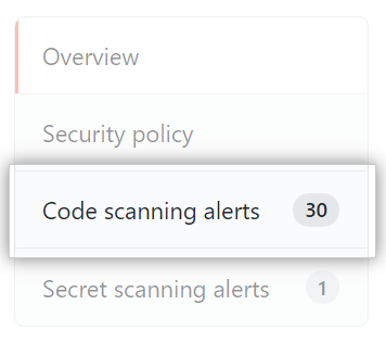 Registerkarte "Code scanning alerts" (Code-Scan-Warnungen)