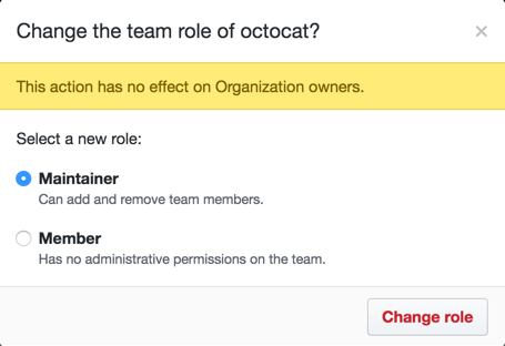 Radio buttons for Maintainer or Member roles