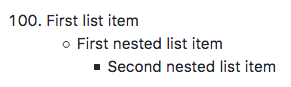 List with two levels of nested items