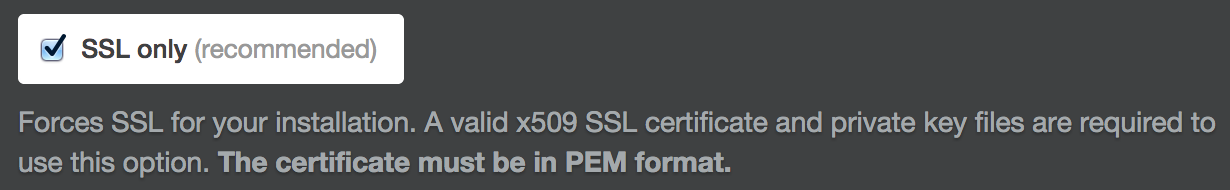 SSL only checkbox