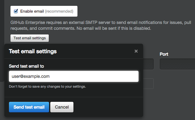 Test email settings