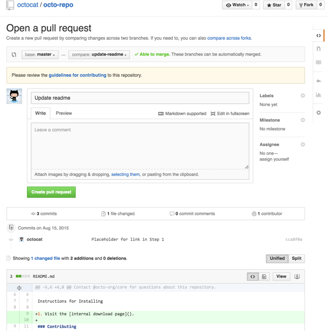 Pull Request review page