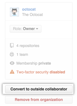 Convert to outside collaborator button