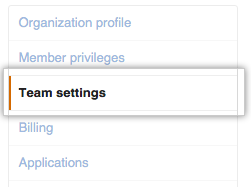 Team settings option in organization settings sidebar