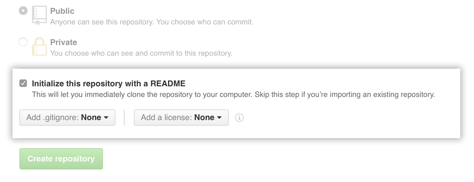 Checkbox to create a README when the repository is created