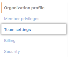 Team settings option in organization settings sidebar
