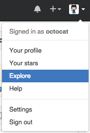 Explore tab in the user settings drop down menu