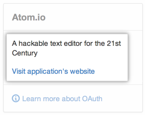 OAuth application information and website