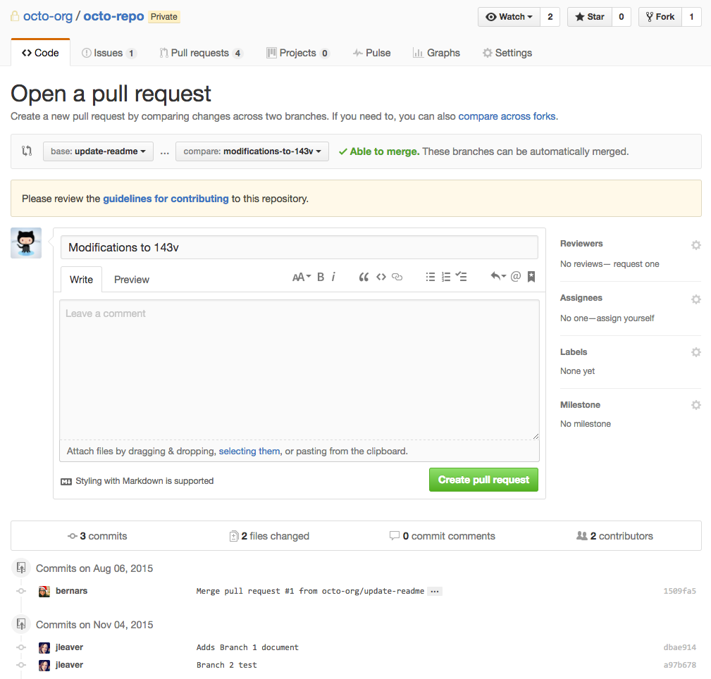 Pull request review page