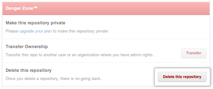 Repository deletion button