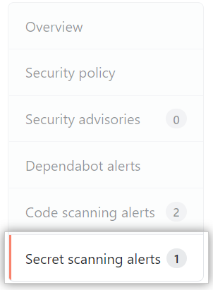 "Secret scanning alerts" tab