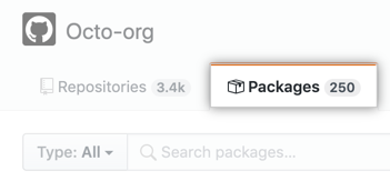 Packages tab on org landing page