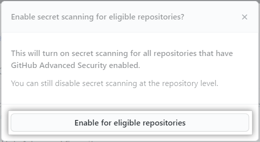 Button to enable feature for all the eligible repositories in the organization