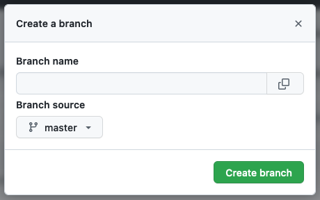 Screenshot of branch creation modal with create branch button emphasized