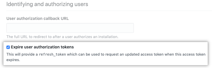 Opción para unirse a los tokens de usuario con caducidad durante la configuración de las GitHub Apps