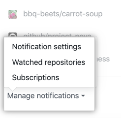 Manage notifications drop down menu options