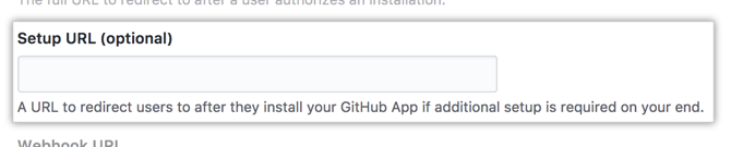 Campo para a URL de configuração do seu aplicativo GitHub 