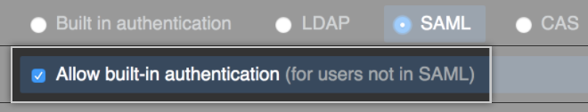 Captura de tela da opção para habilitar a autenticação integrada fora do IdP do SAML