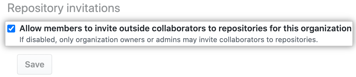 Checkbox to allow members to invite outside collaborators to organization repositories