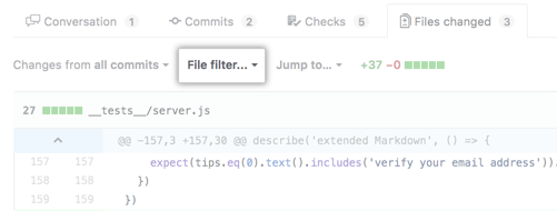 File filter option above pull request diff