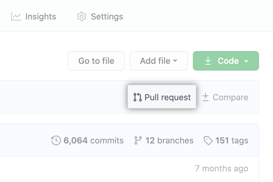 "Pull request" link above list of files