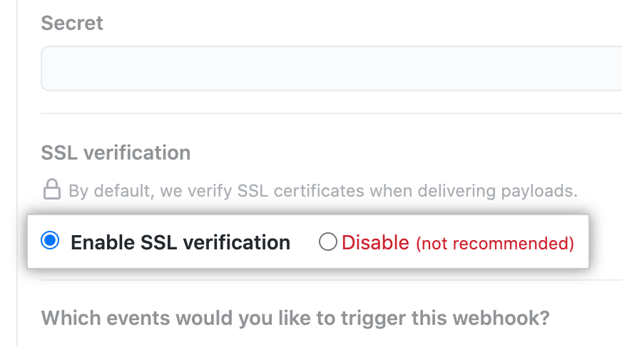 Caixa de seleção para desabilitar a verificação SSL