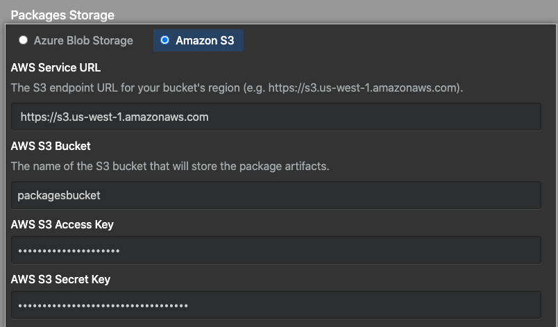 Cajas de entrada para los detalles de tu bucket de AWS S3