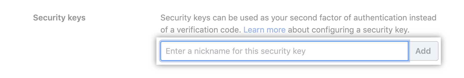 Providing a nickname for a security key