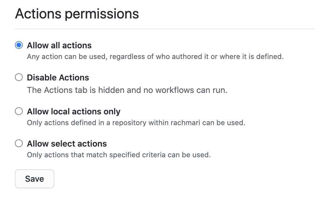 Set actions policy for this repository
