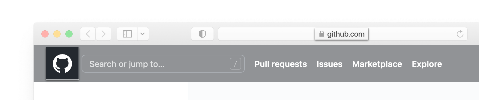 Captura de pantalla de la barra de dirección y del encabezado de GitHub.com en un buscador