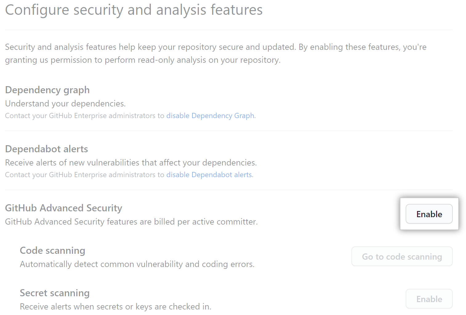 Enable GitHub Advanced Security for your repository